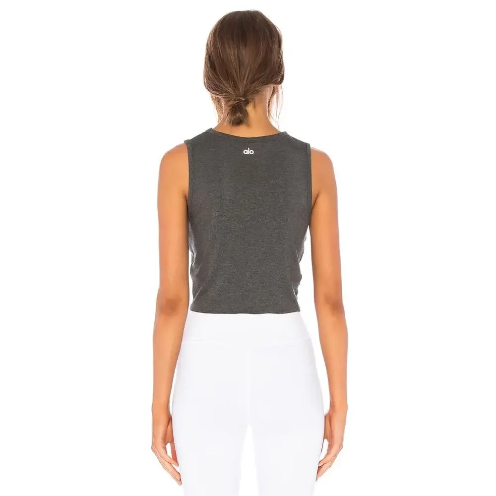 NWT Alo Yoga Cover Tank Anthracite Heather Crop Gym Workout Sports Size S